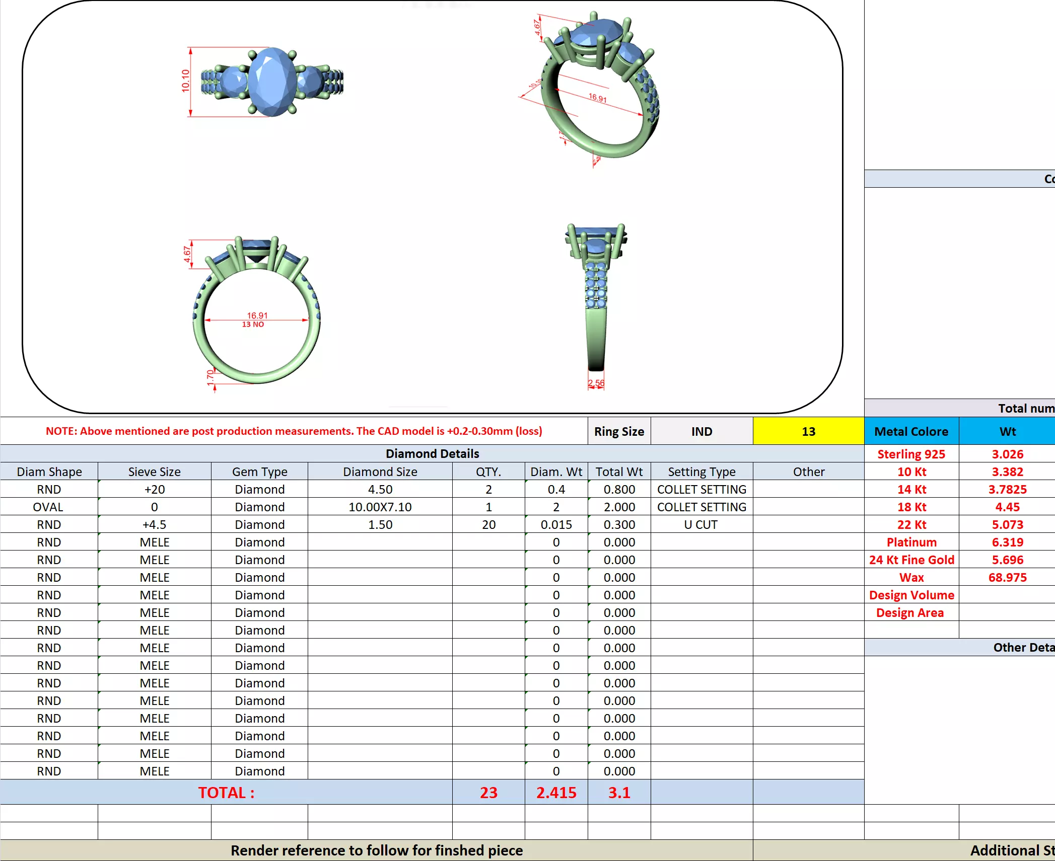 2CT Oval And Round Cut Engagement Wedding Ring 3DM STL Video 3D print model_13