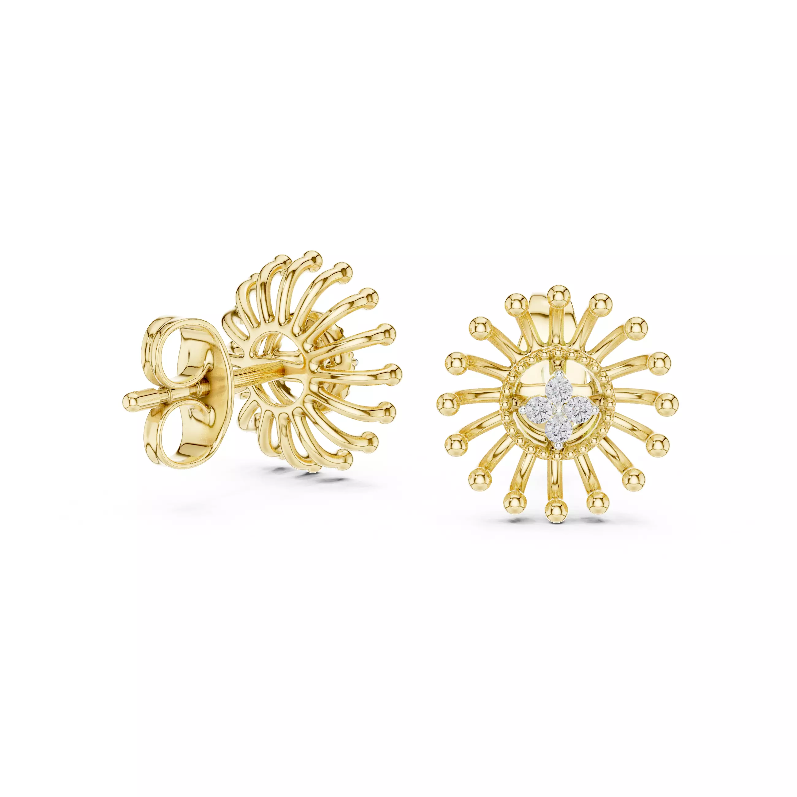 Diamond Studs Earrings 3dm stl renders details 360 animation  3D print model_10