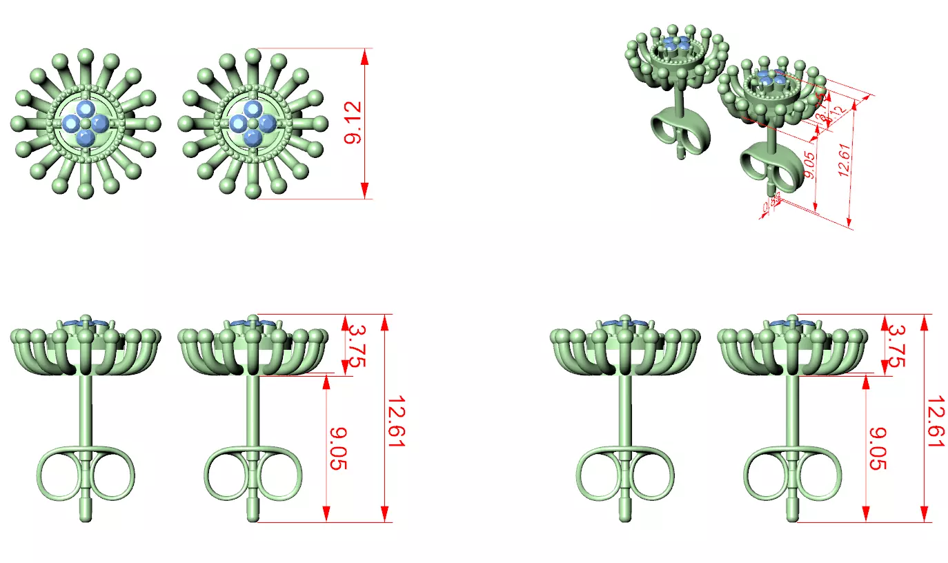 Diamond Studs Earrings 3dm stl renders details 360 animation  3D print model_1