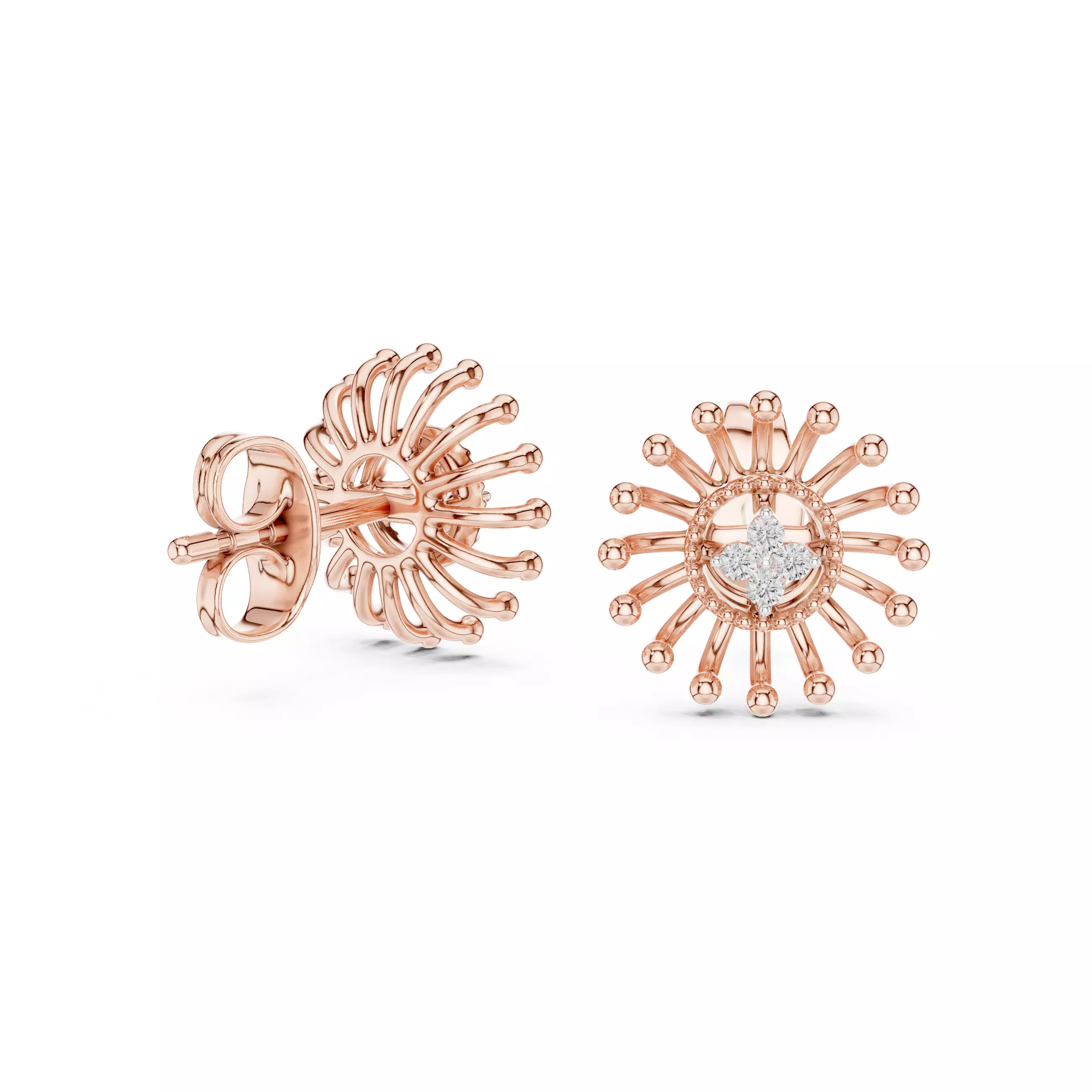 Diamond Studs Earrings 3dm stl renders details 360 animation  3D print model_3