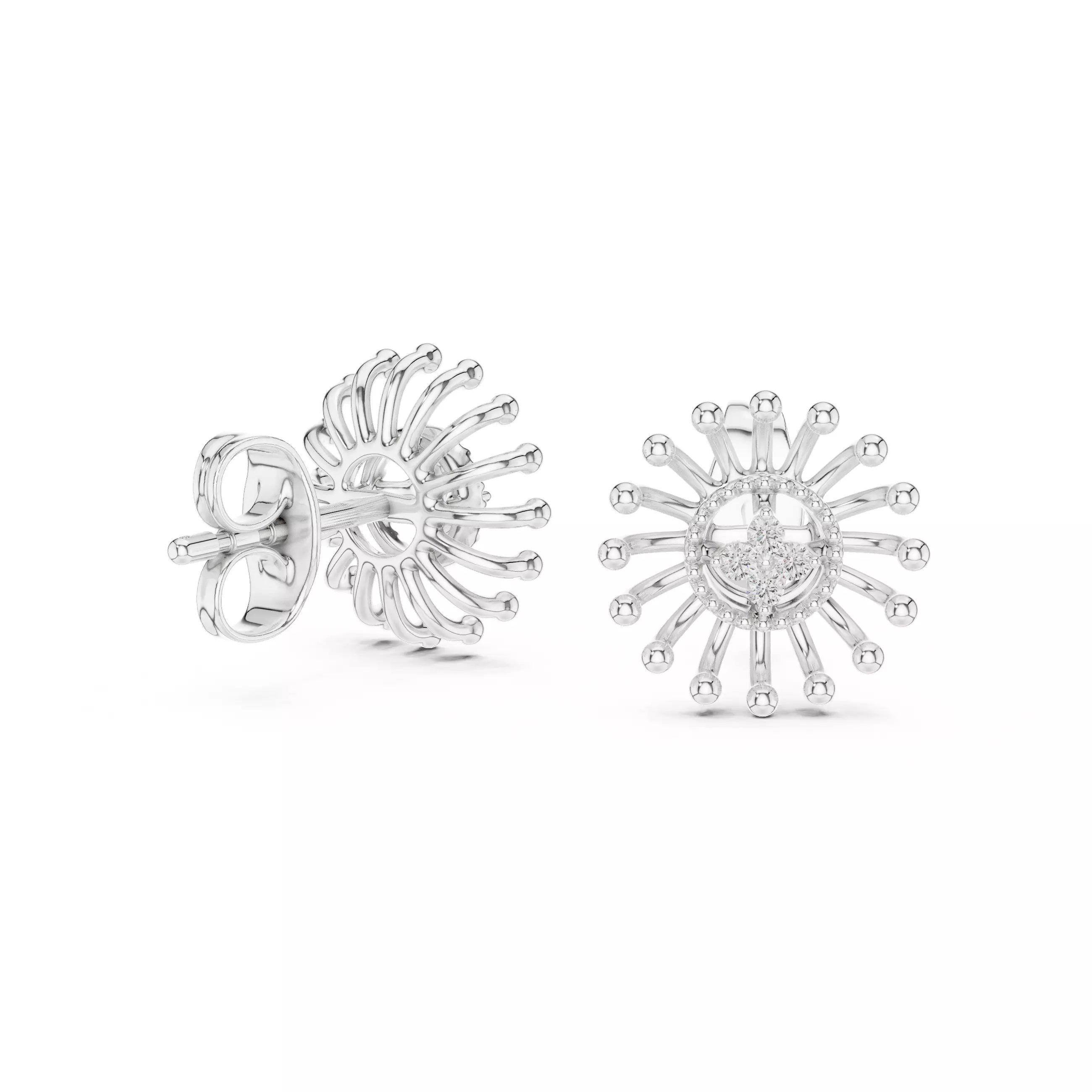 Diamond Studs Earrings 3dm stl renders details 360 animation  3D print model_6