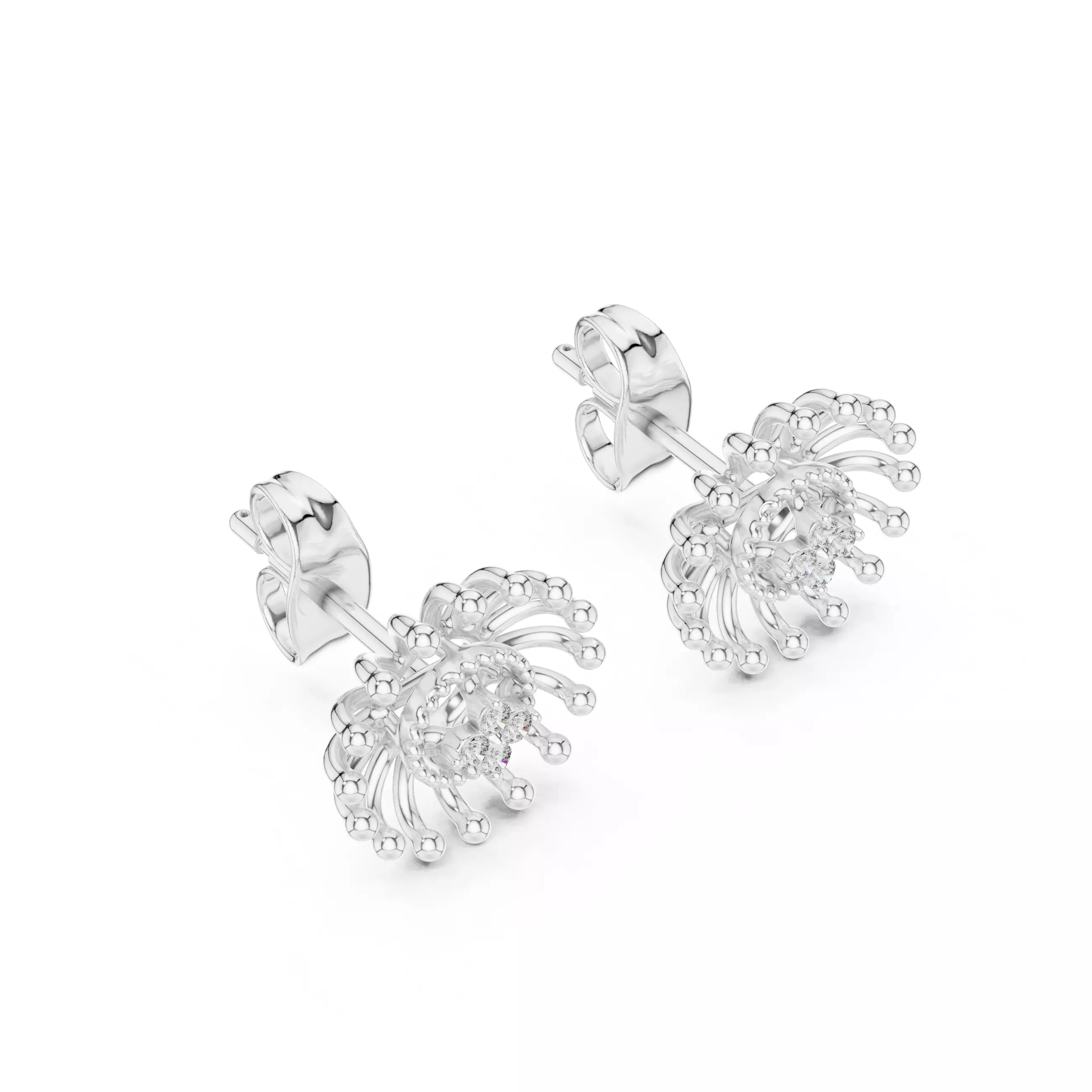 Diamond Studs Earrings 3dm stl renders details 360 animation  3D print model_7