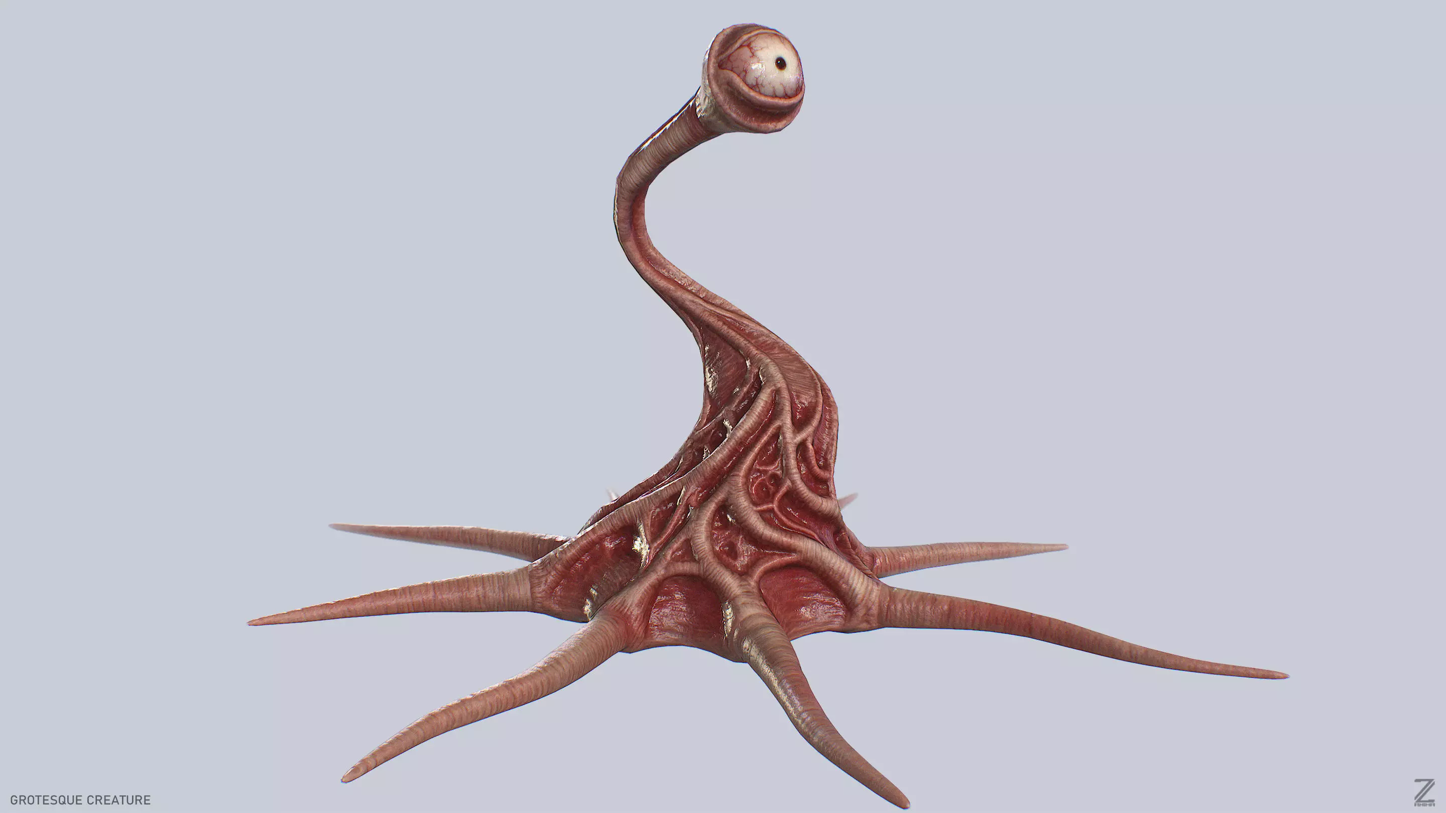 Grotesque creature Low-poly 3D model_4