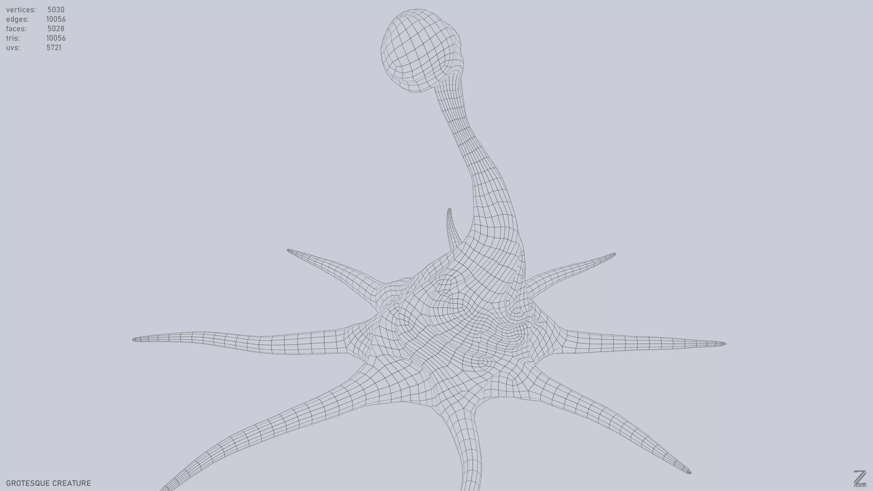 Grotesque creature Low-poly 3D model_9