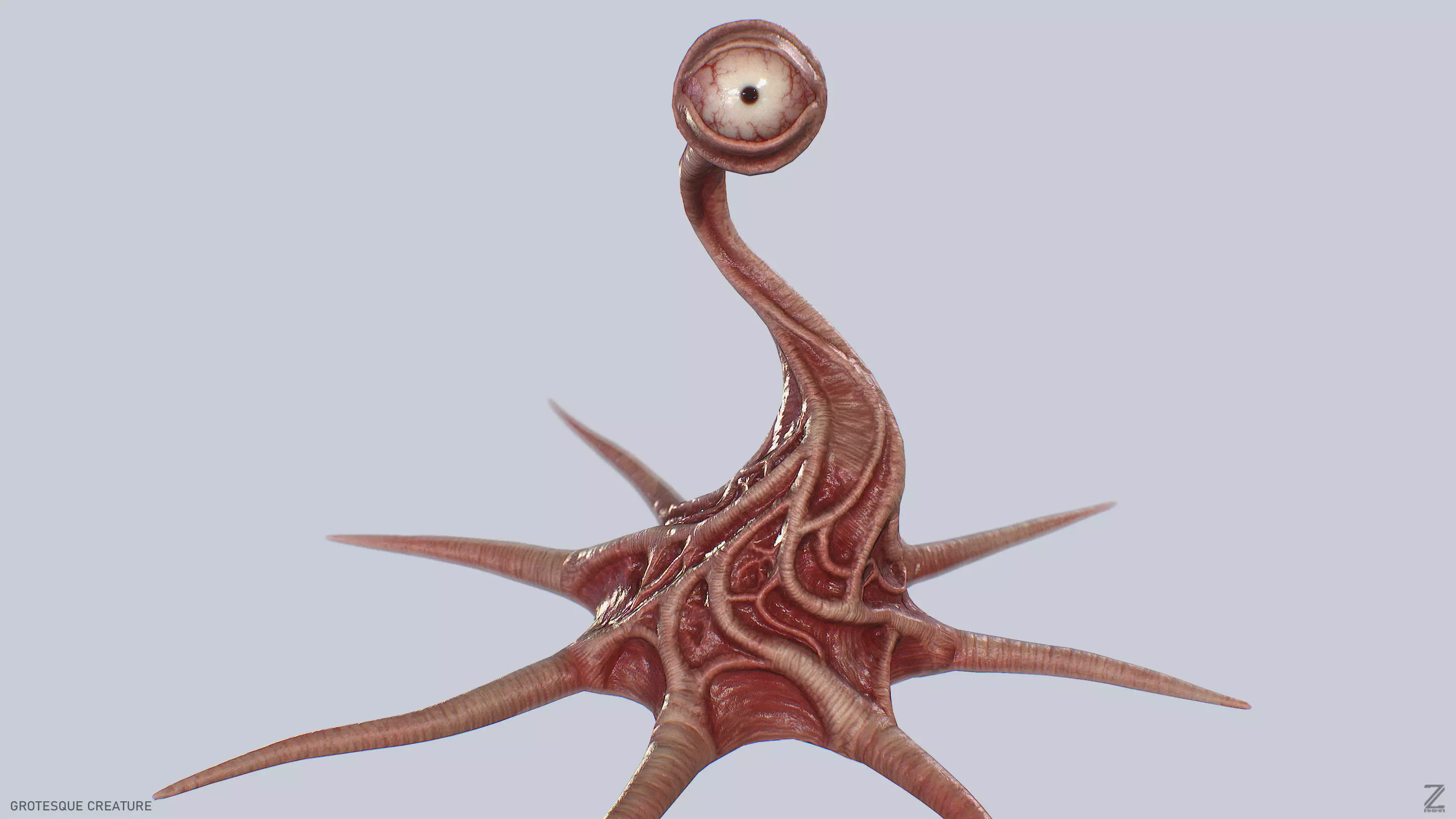 Grotesque creature Low-poly 3D model_0