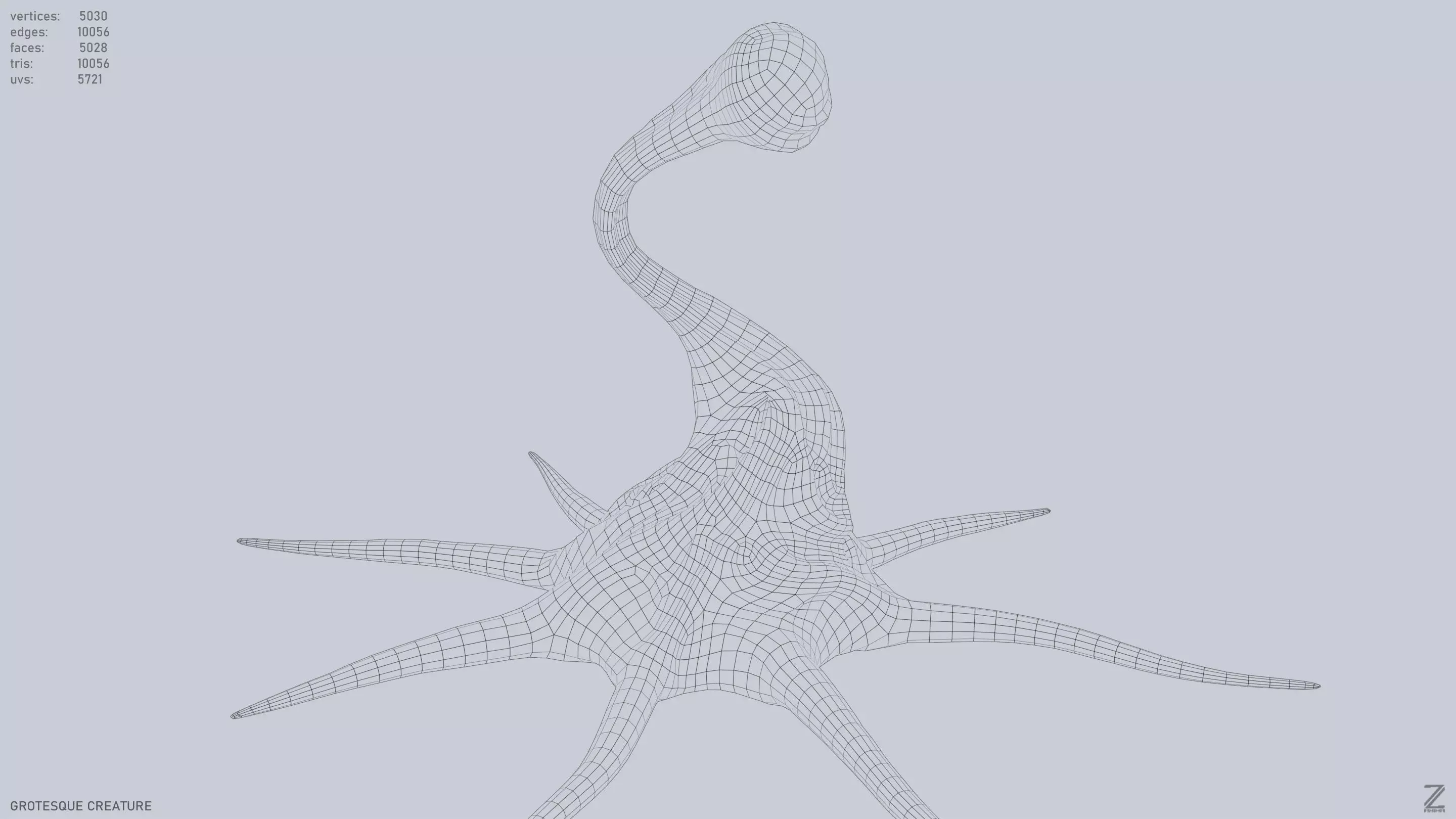 Grotesque creature Low-poly 3D model_11