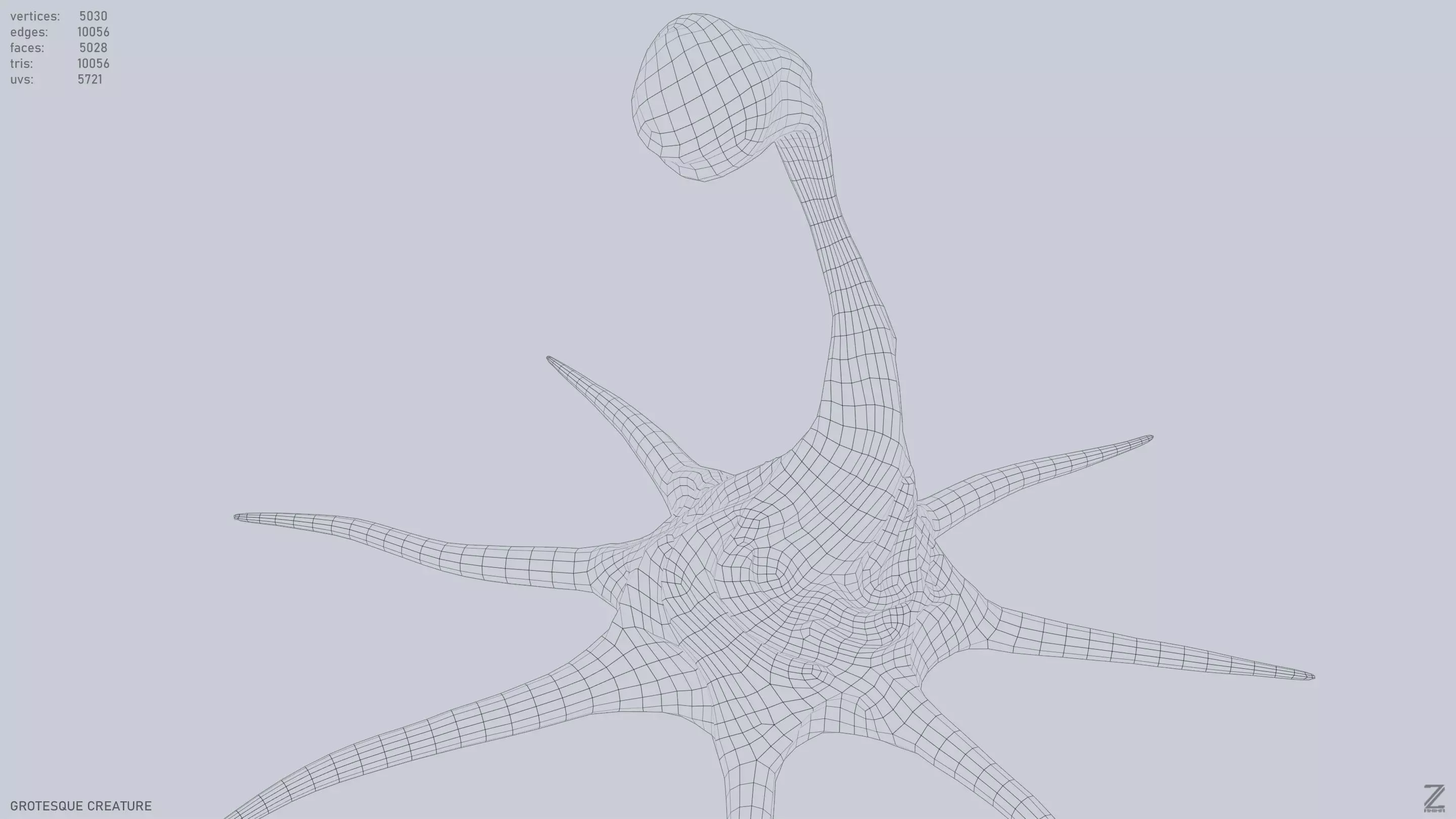 Grotesque creature Low-poly 3D model_15