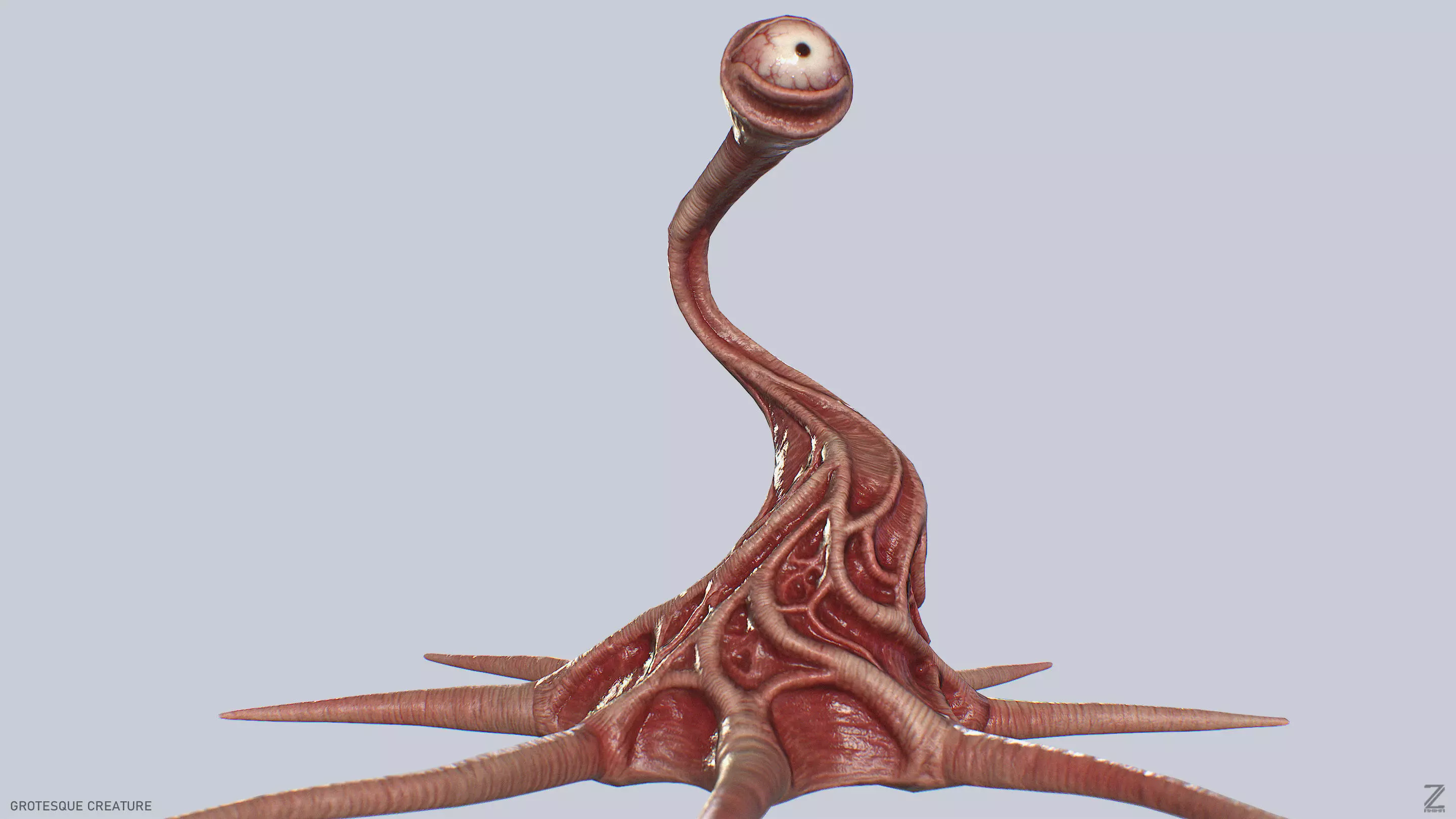 Grotesque creature Low-poly 3D model_6