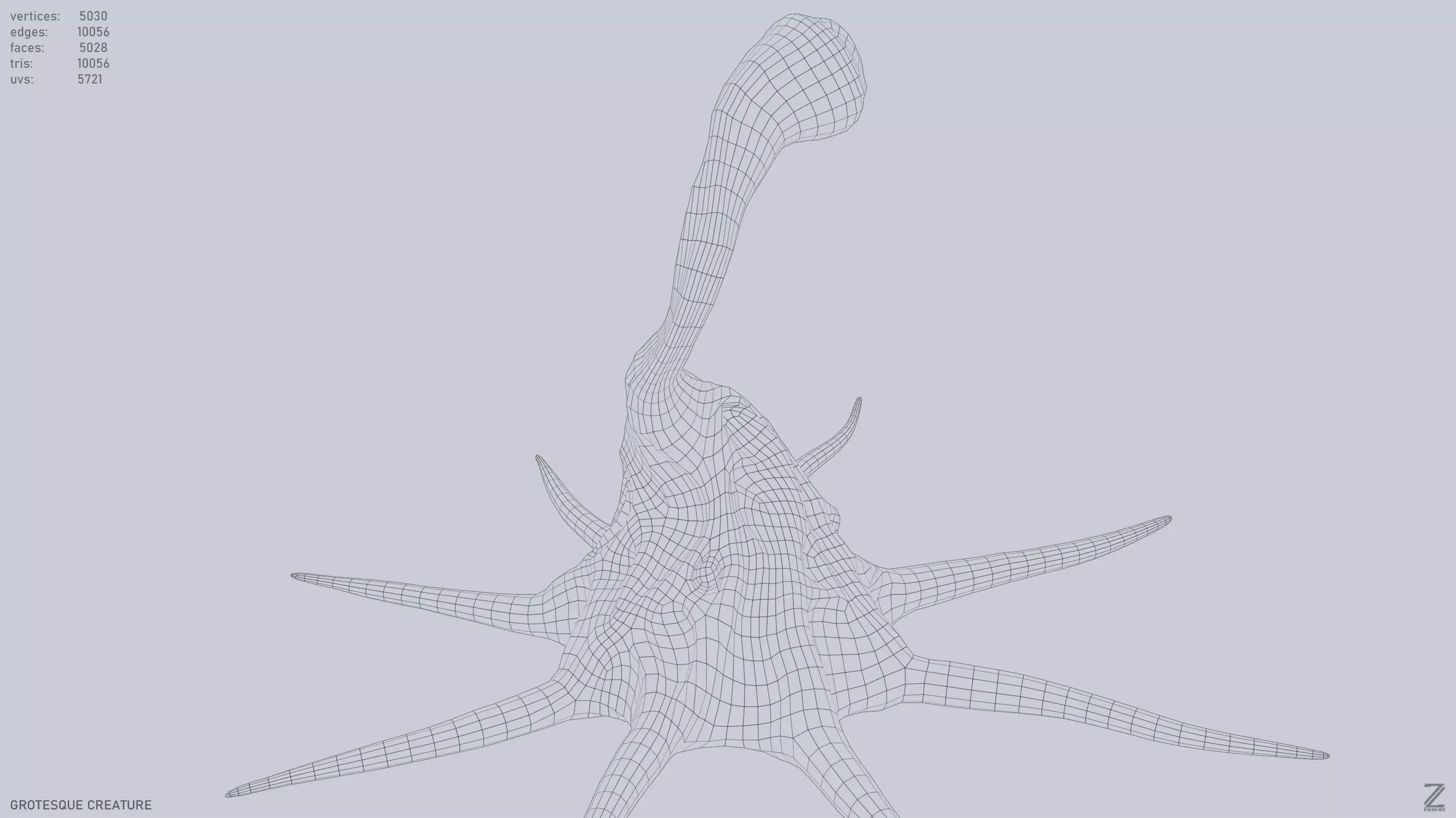 Grotesque creature Low-poly 3D model_14