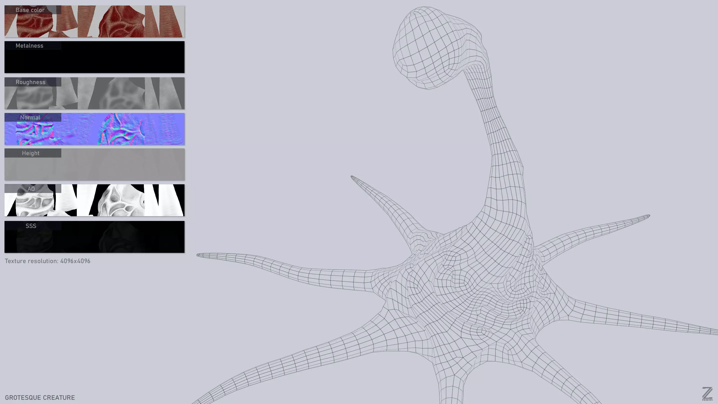 Grotesque creature Low-poly 3D model_3