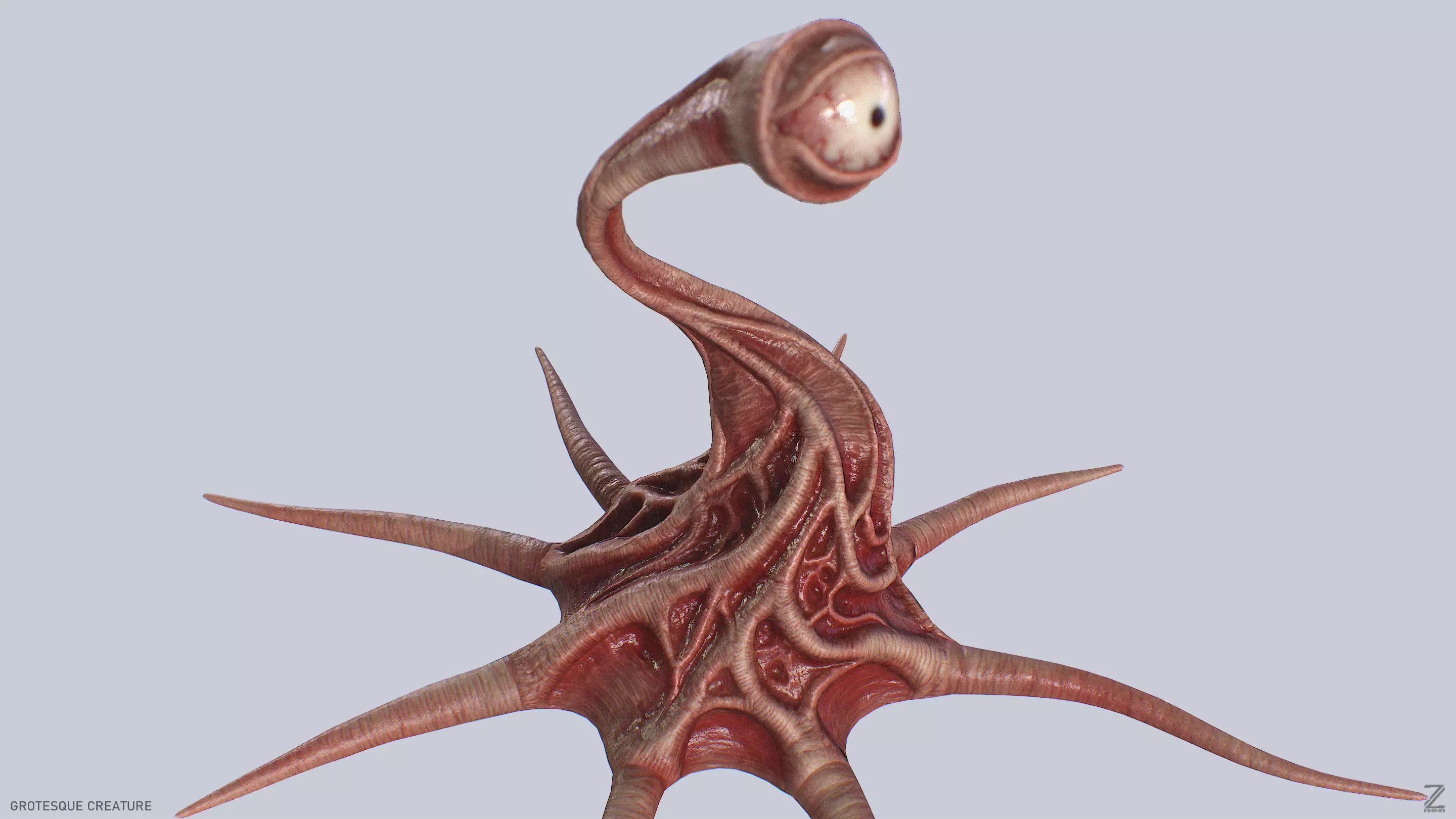 Grotesque creature Low-poly 3D model_5