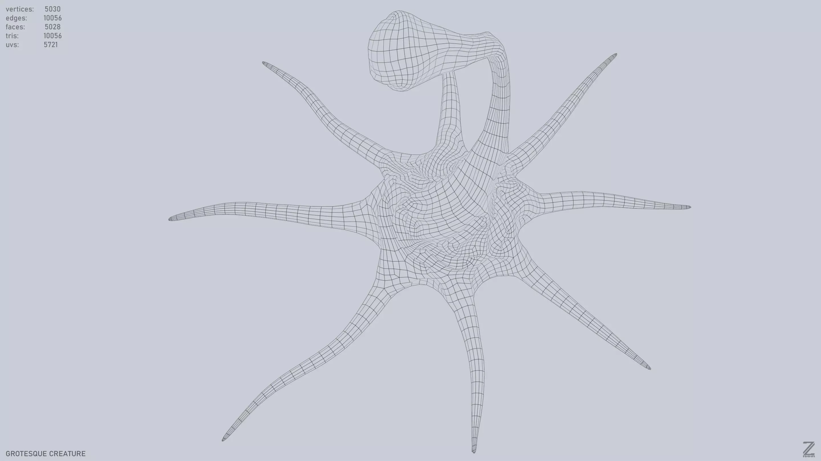 Grotesque creature Low-poly 3D model_13