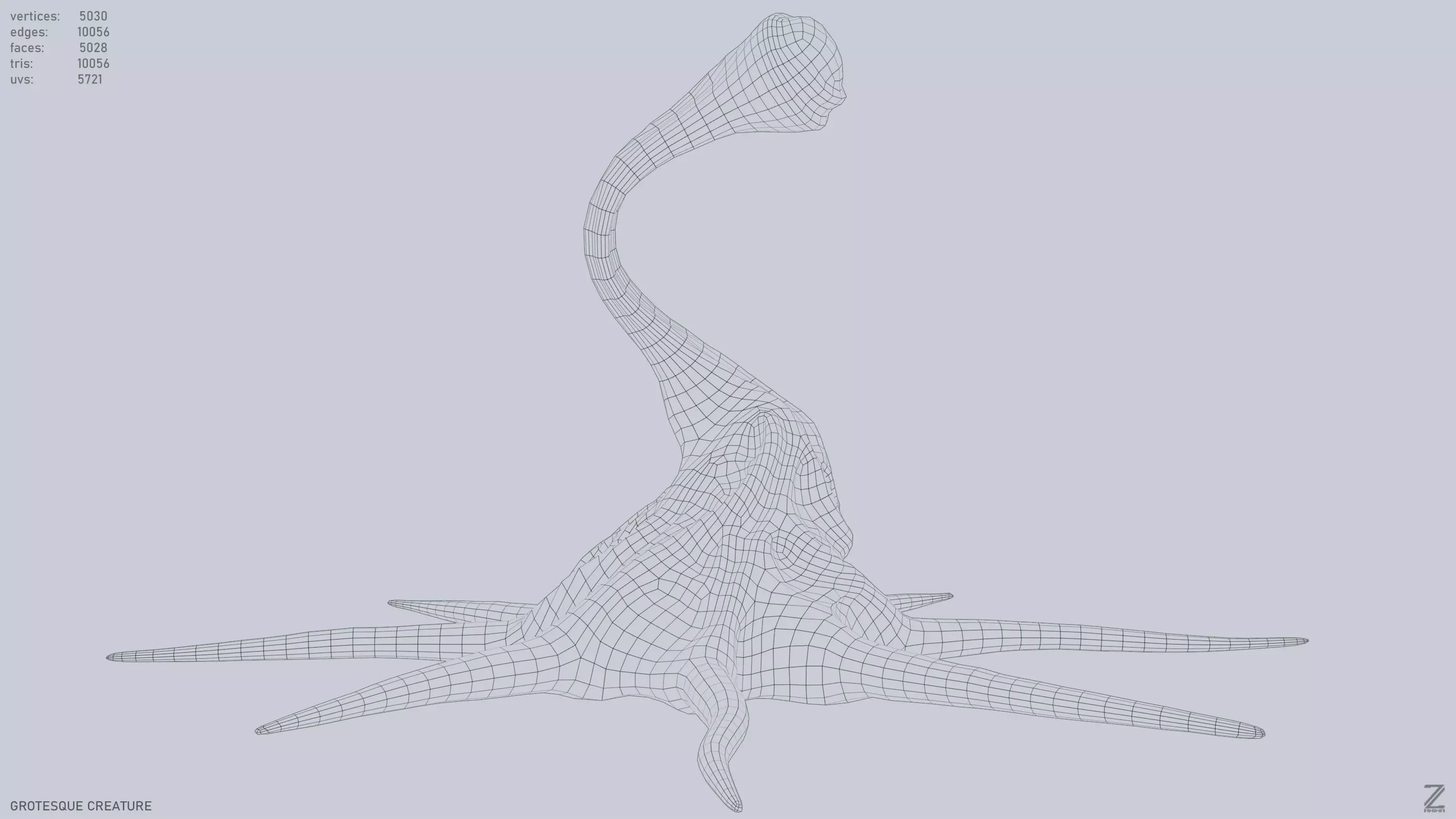 Grotesque creature Low-poly 3D model_12