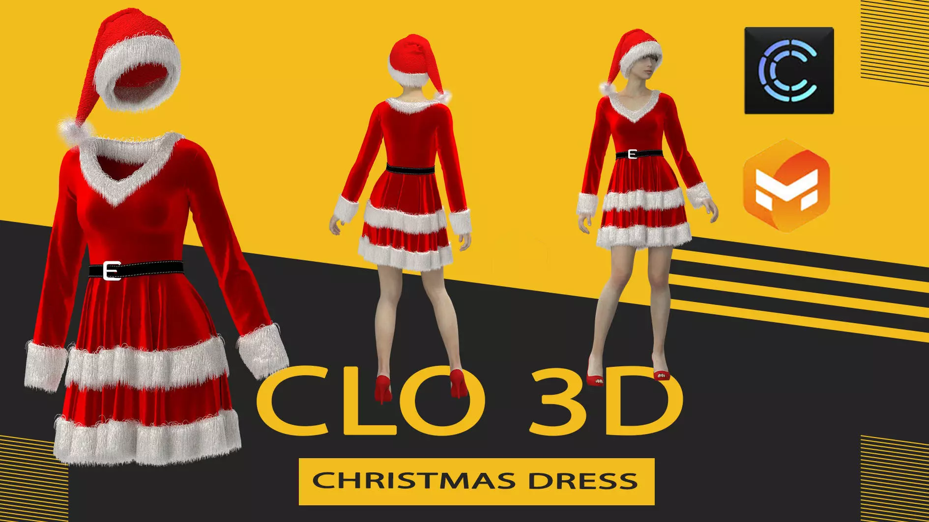 christmass dress Marvelous Designer or Clo3D ZPRJ 3D model_0