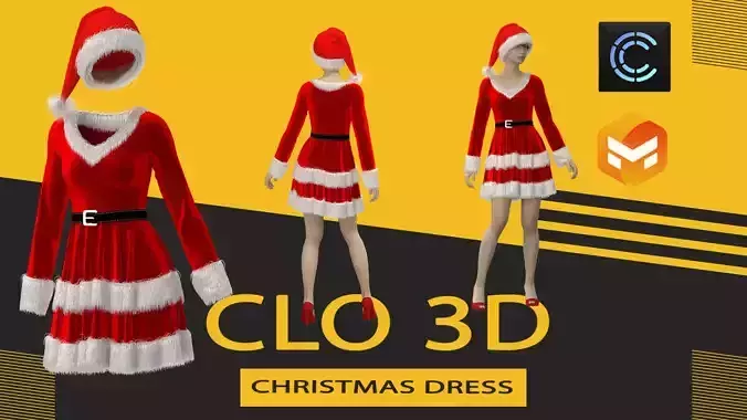 christmass dress Marvelous Designer or Clo3D ZPRJ 3D model
