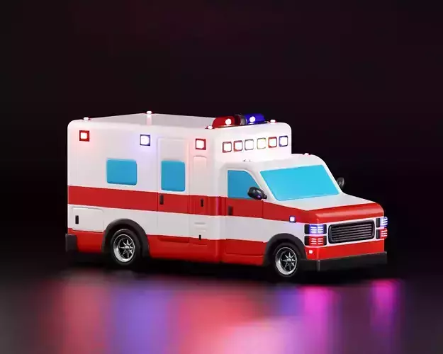 Cartoon Ambulance Low-poly 3D model