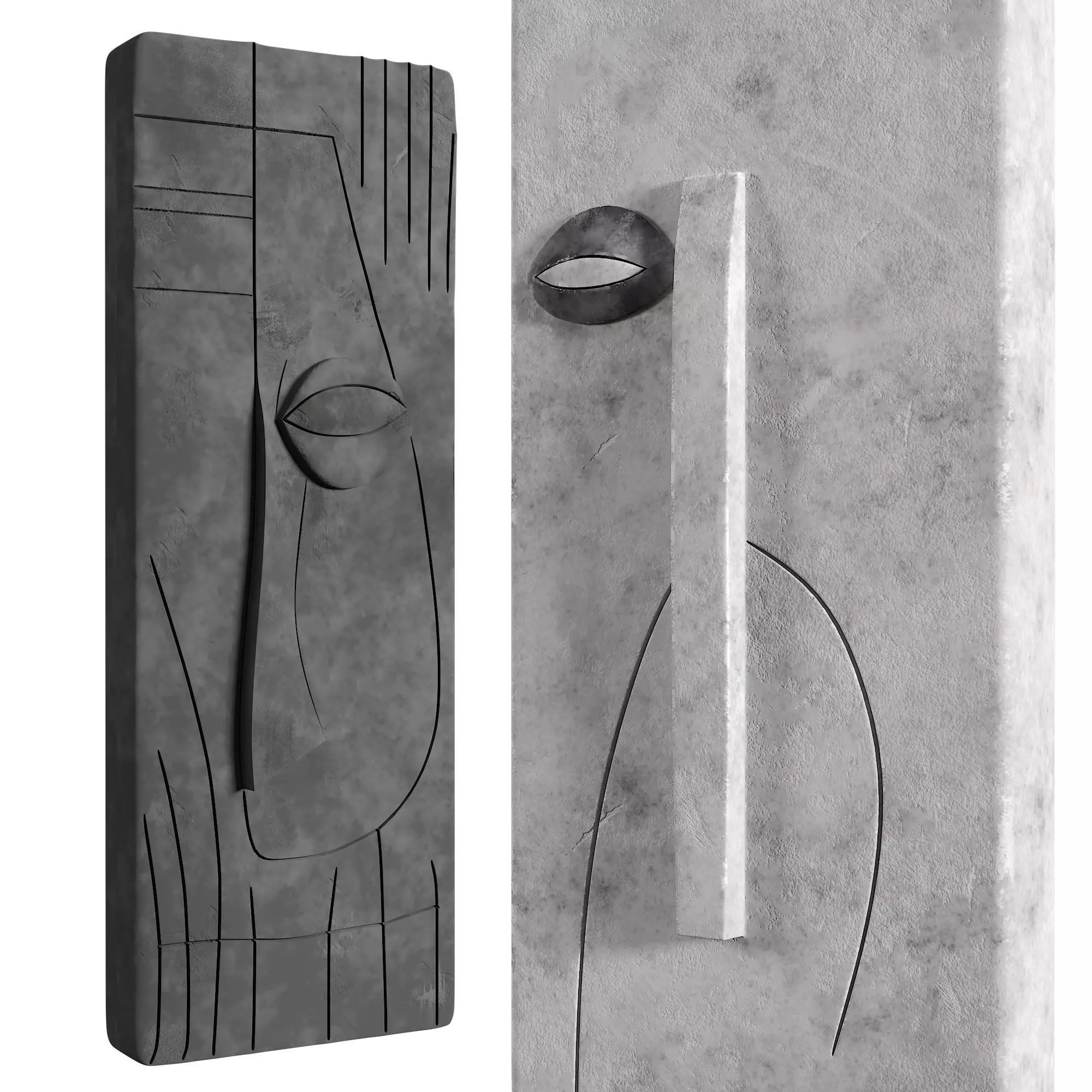 Minimalist Abstract Face Relief Wall Sculptures Low-poly 3D model_3