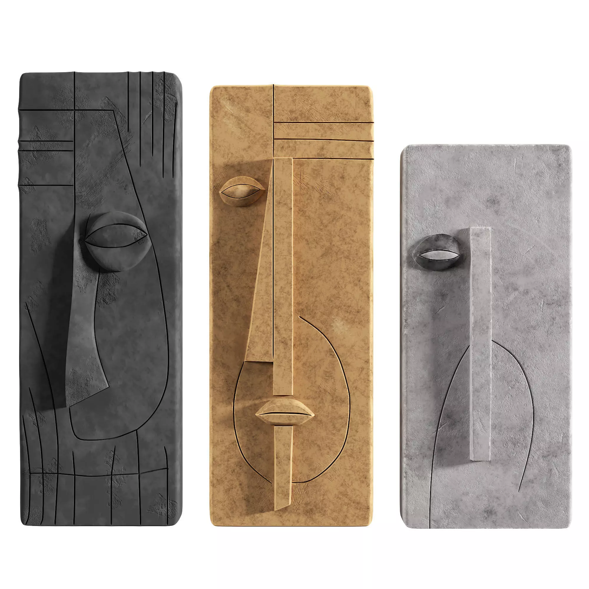 Minimalist Abstract Face Relief Wall Sculptures Low-poly 3D model_0