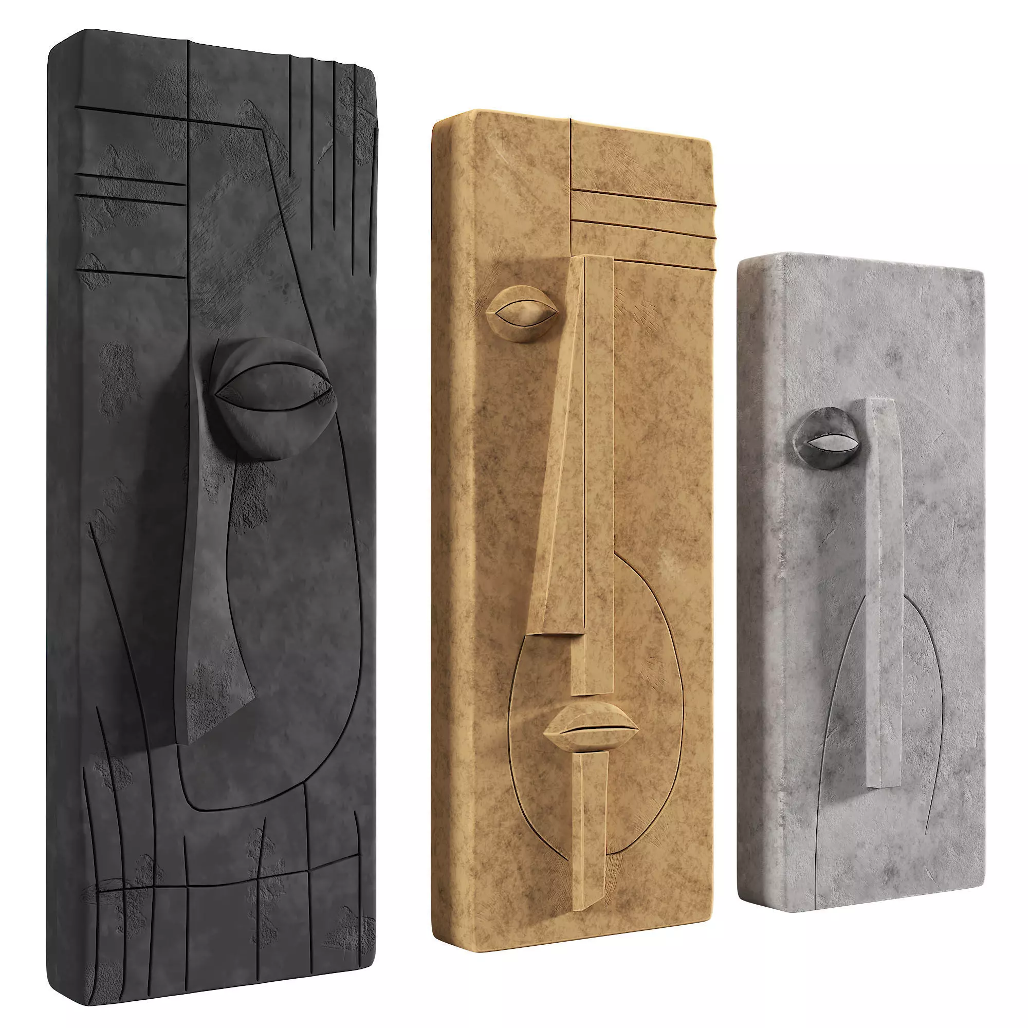 Minimalist Abstract Face Relief Wall Sculptures Low-poly 3D model_1