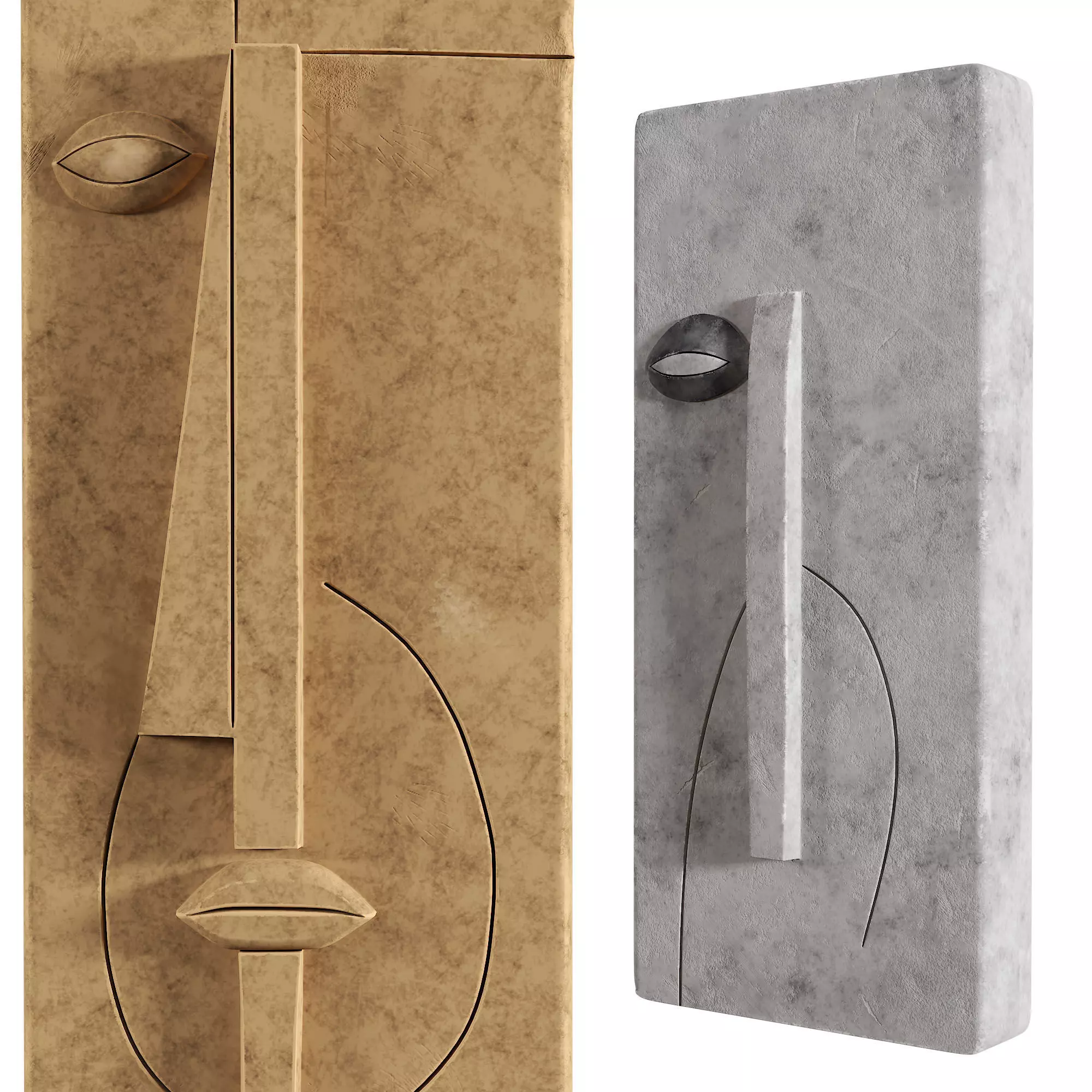 Minimalist Abstract Face Relief Wall Sculptures Low-poly 3D model_2