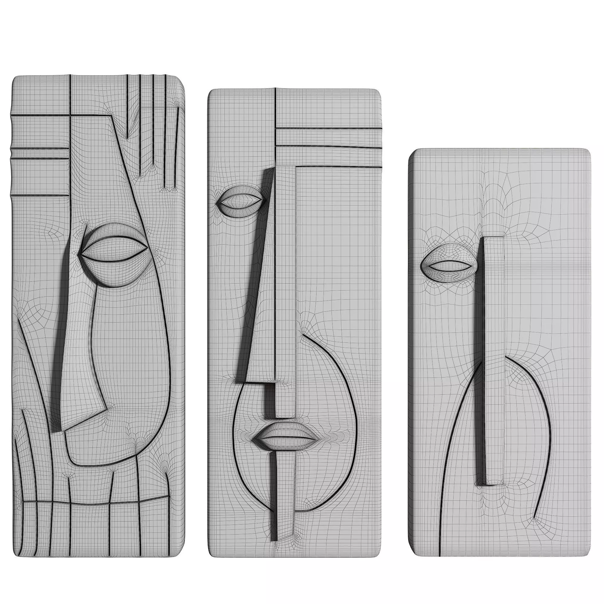 Minimalist Abstract Face Relief Wall Sculptures Low-poly 3D model_4