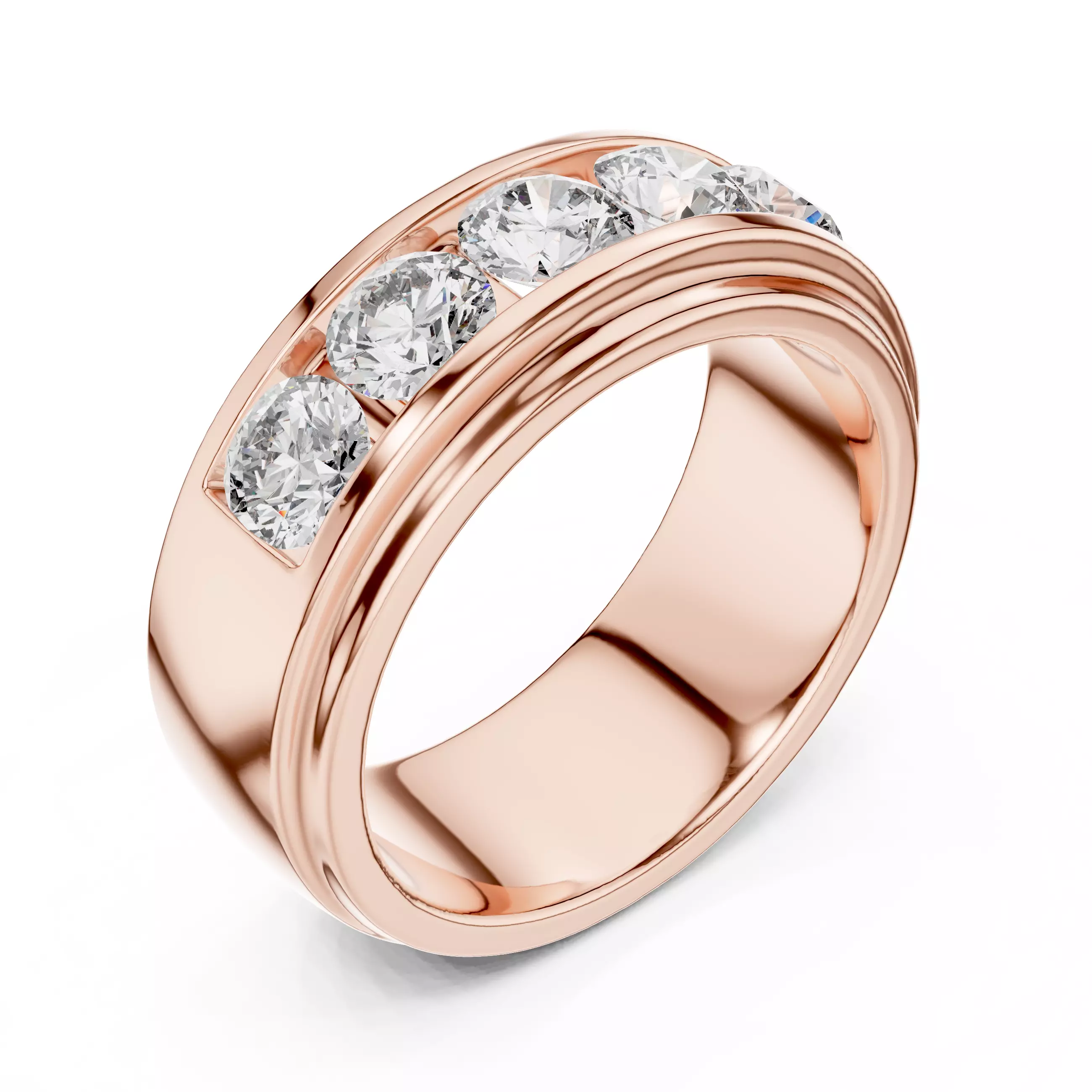 Five Stone Diamond Channel Set Engagement Ring 3DM STL Video 3D print model_4