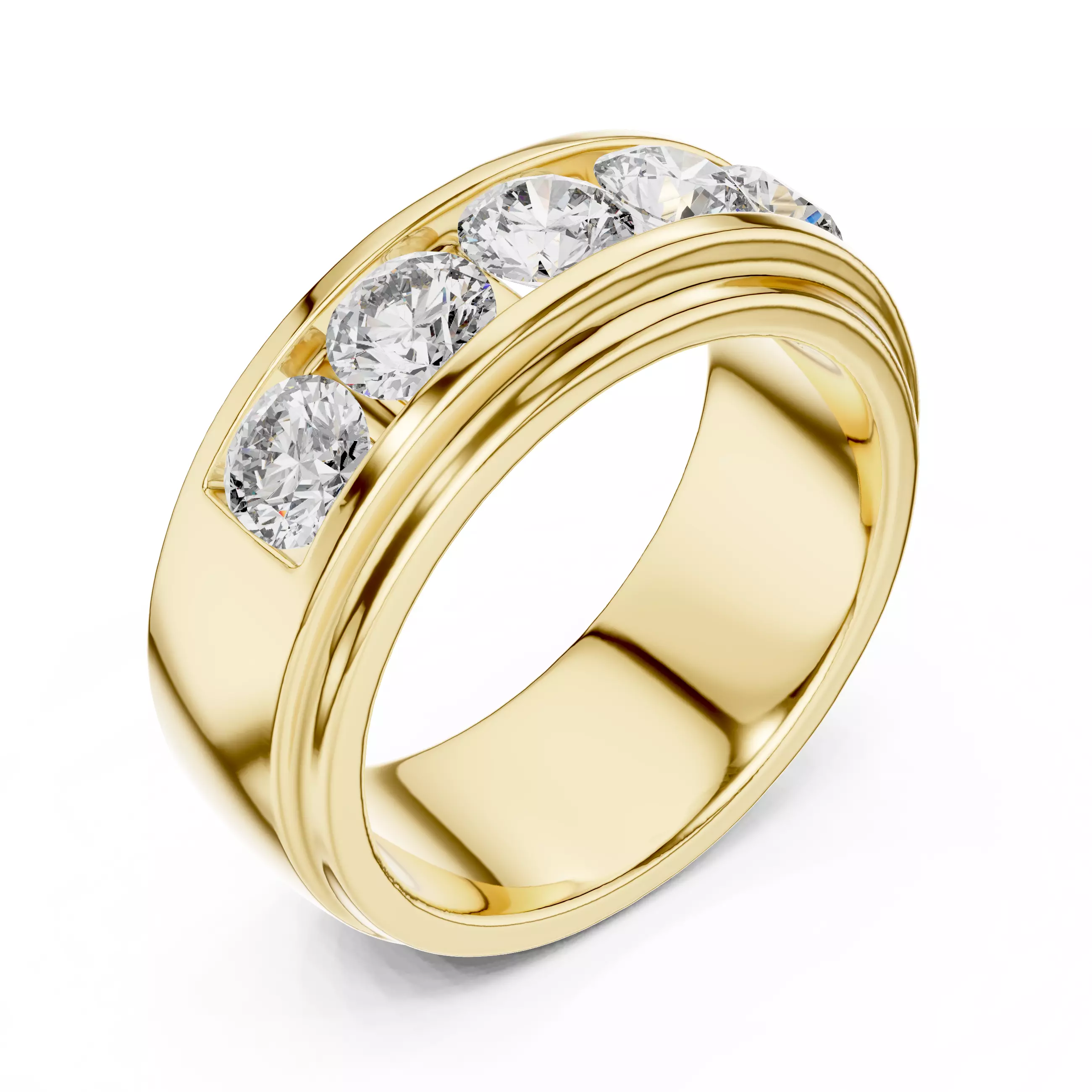 Five Stone Diamond Channel Set Engagement Ring 3DM STL Video 3D print model_7