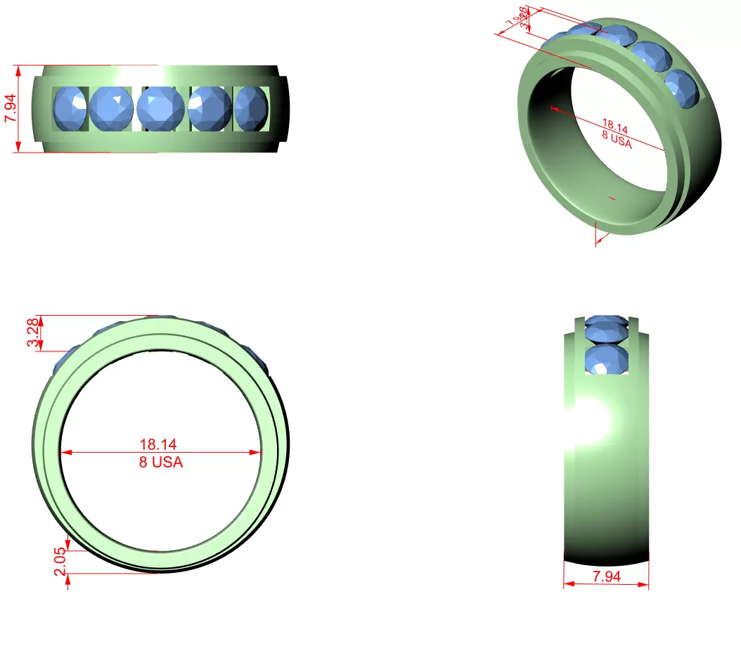 Five Stone Diamond Channel Set Engagement Ring 3DM STL Video 3D print model_12