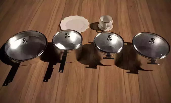 Tableware pans pots cup and plate 3D model