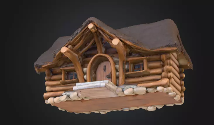 Rustic Fantasy Wooden Cabin Low-poly 3D model_7