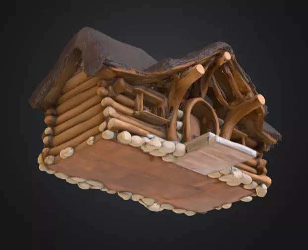 Rustic Fantasy Wooden Cabin Low-poly 3D model_9