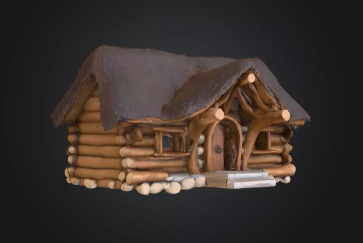 Rustic Fantasy Wooden Cabin Low-poly 3D model_1