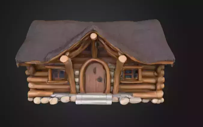 Rustic Fantasy Wooden Cabin Low-poly 3D model