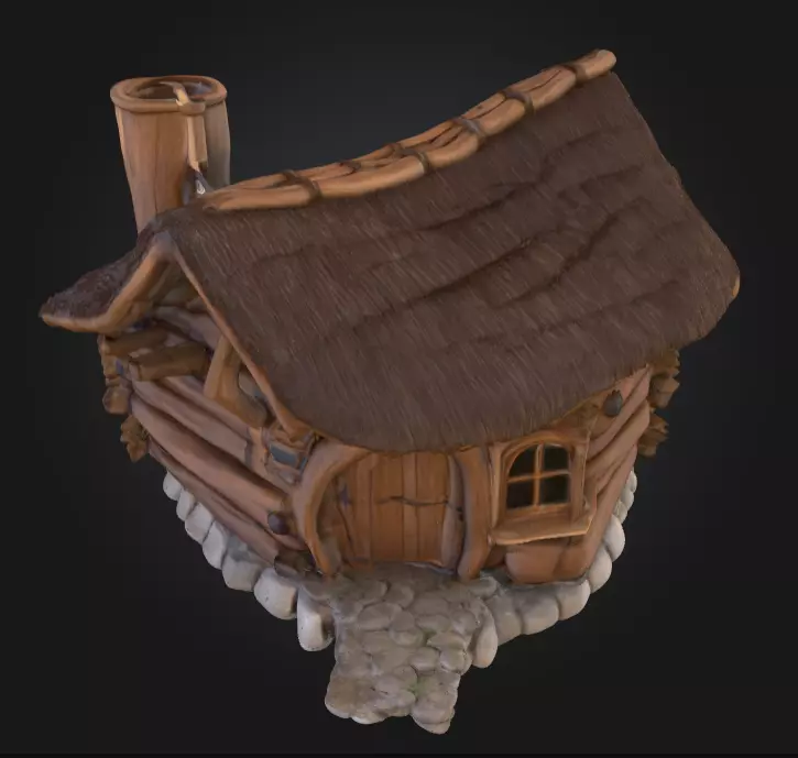 Rustic Fantasy Wooden Cabin Low-poly 3D model_8
