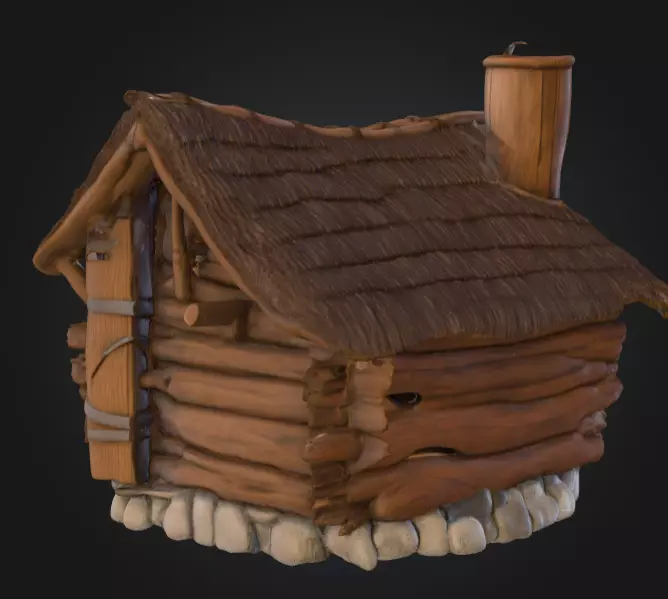 Rustic Fantasy Wooden Cabin Low-poly 3D model_4