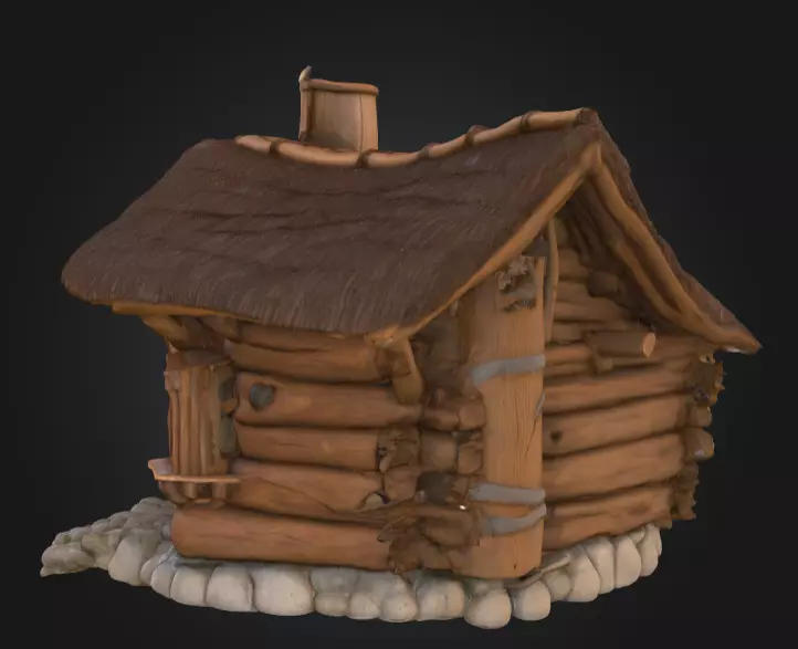 Rustic Fantasy Wooden Cabin Low-poly 3D model_6