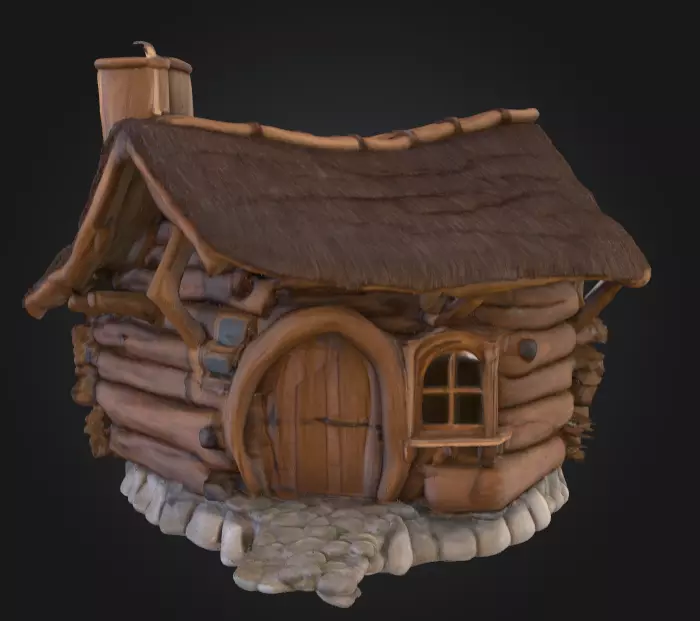Rustic Fantasy Wooden Cabin Low-poly 3D model_0