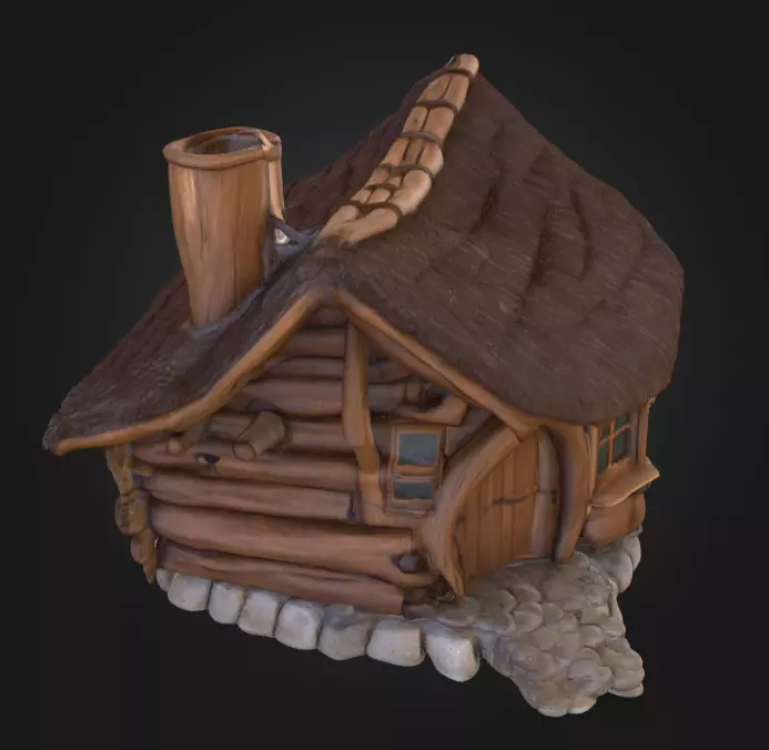 Rustic Fantasy Wooden Cabin Low-poly 3D model_9