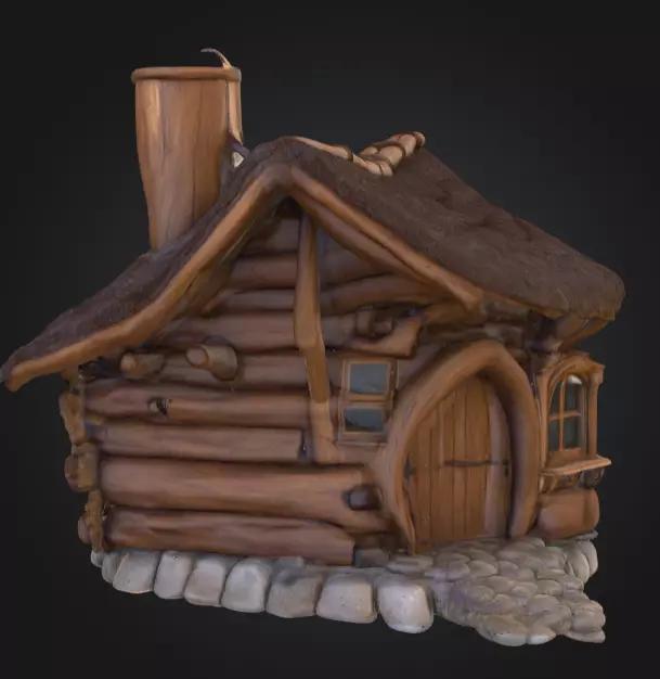 Rustic Fantasy Wooden Cabin Low-poly 3D model_1