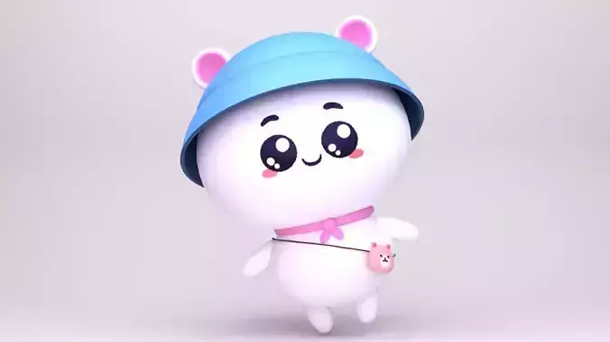 Cute Character with Blue Hat and Pink bag 3D MODEL