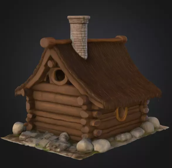 Rustic Fantasy Wooden Cabin Low-poly 3D model_3