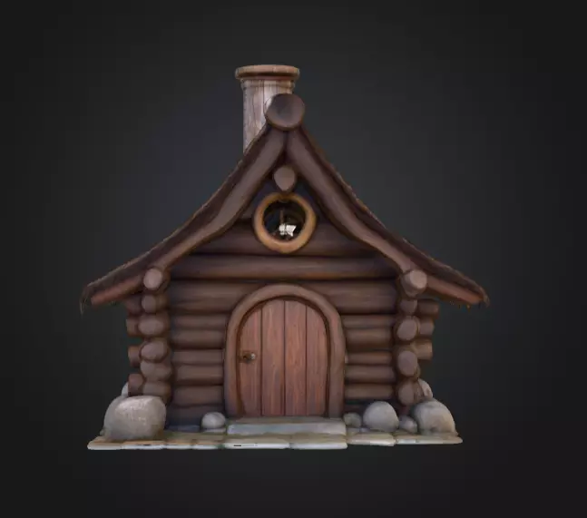 Rustic Fantasy Wooden Cabin Low-poly 3D model_0