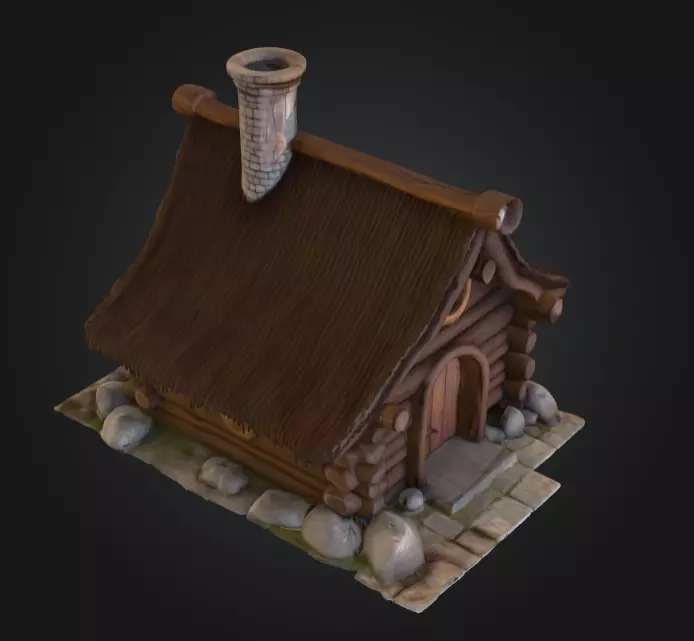 Rustic Fantasy Wooden Cabin Low-poly 3D model_9