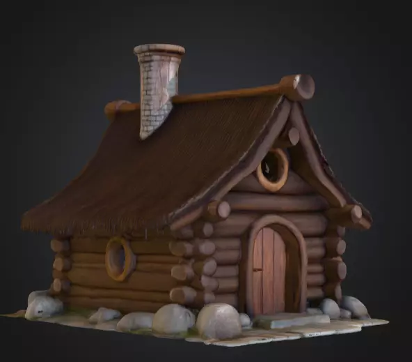 Rustic Fantasy Wooden Cabin Low-poly 3D model_1