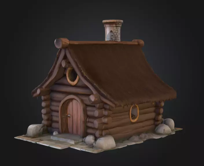 Rustic Fantasy Wooden Cabin Low-poly 3D model_7