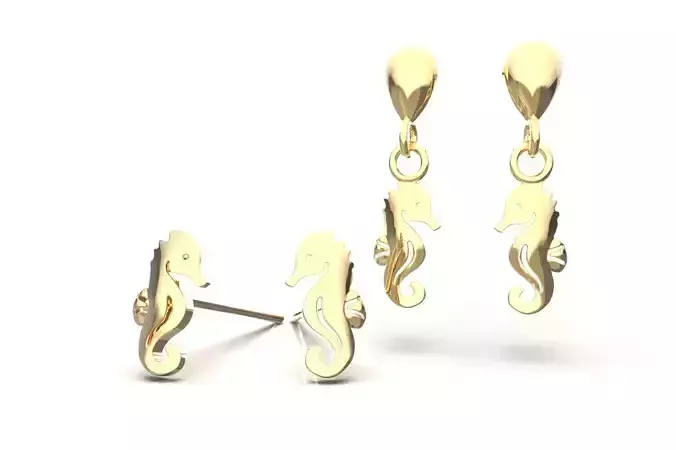 Oceanic Animal Stud and Dangling Earring Pack - Seahorse