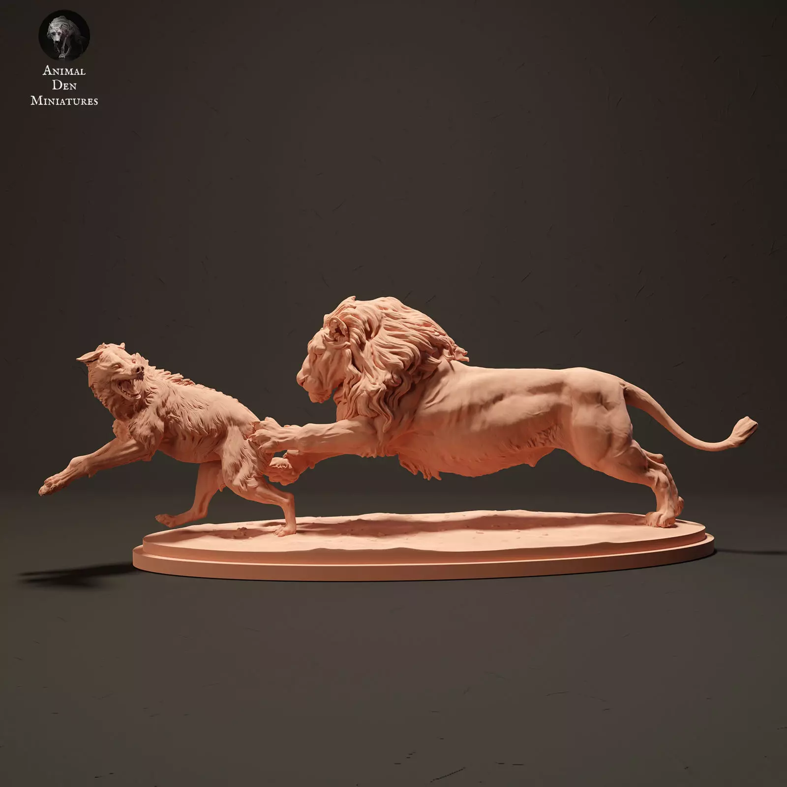 Lion Hunting a Spotted Hyena  3D print model_1