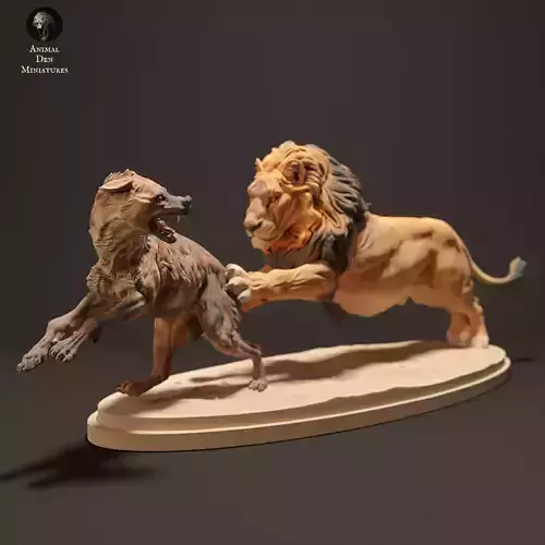 Lion Hunting a Spotted Hyena  3D print model