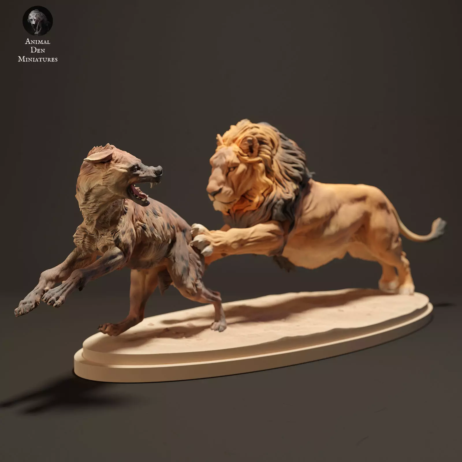 Lion Hunting a Spotted Hyena  3D print model_0