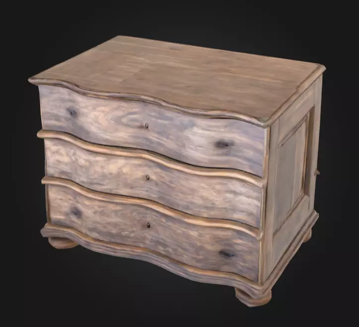 Rustic Wooden Dresser Low-poly 3D model_0